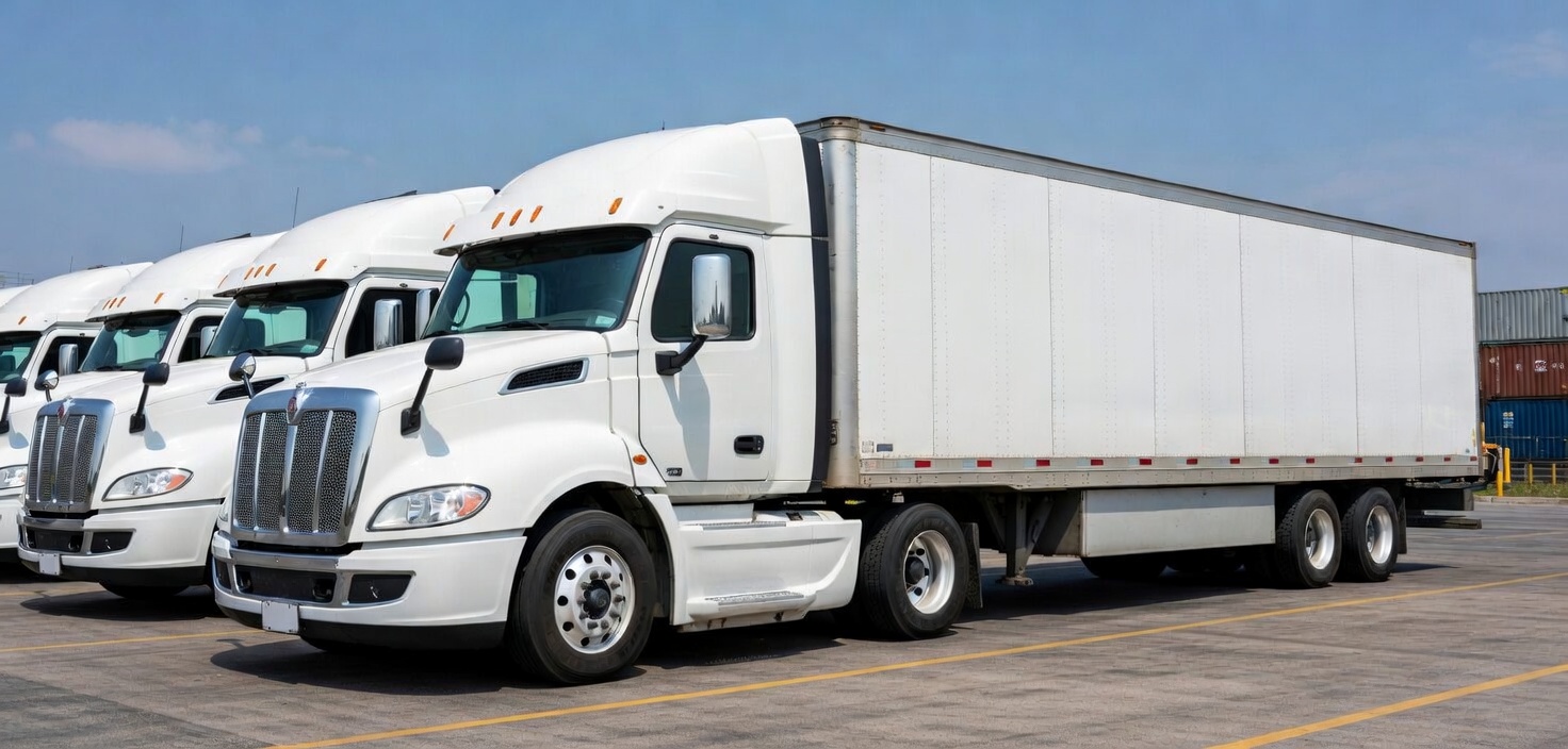 Lagos Logistics fleet yard with white trucks